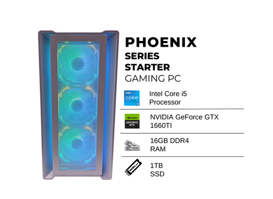 ~The Phoenix Starter Tower~ Gaming PC Desktop VR Gaming Capable| Powered by i5-8500 @3.0 GHz CPU, Nvidia 1660 TI Graphics Card|16GB DDR4 RAM, 1TB SSD, WiFi Ready + Windows 11 Pro